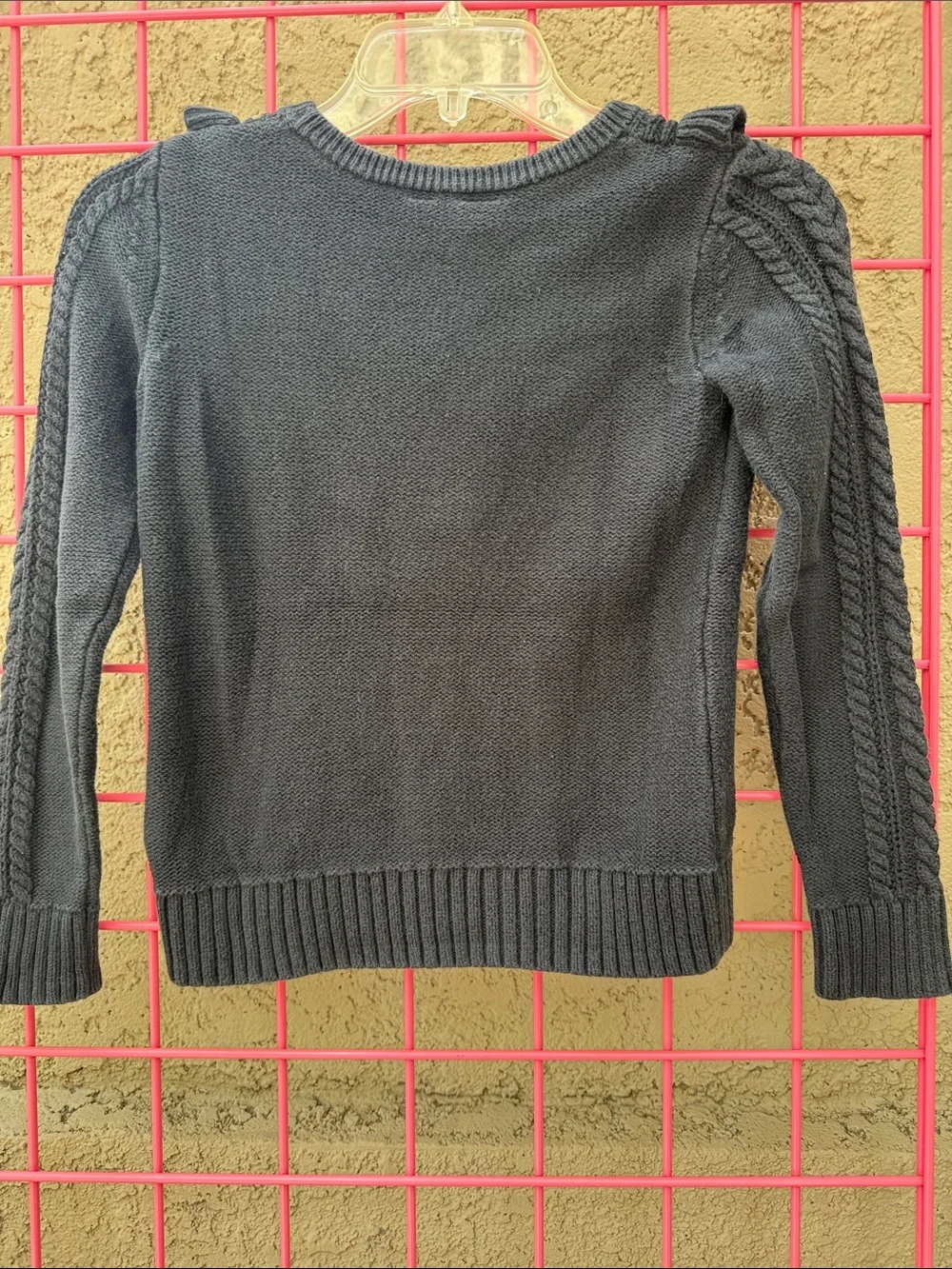 Black GAP Cable-Knit Ruffle Scoop Cotton Sweater